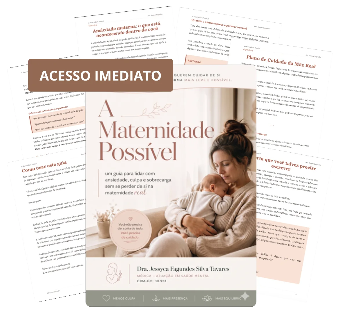 Conteúdo A Maternidade Possível: capa e páginas internas, com acesso imediato